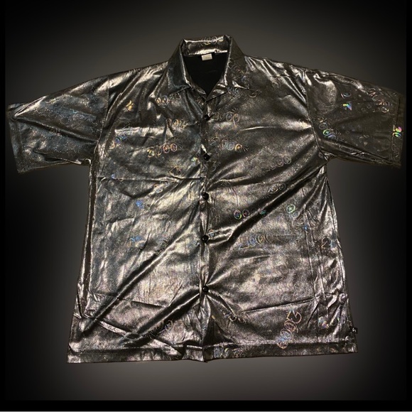 Men's Vintage Short Sleeve Large Silver NYE Y2K 2000 Celebration Shirt - Picture 2 of 11